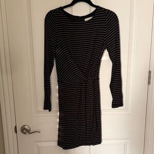LOFT Striped Long Sleeve Dress in Black and White